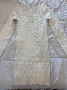 SHEIN Cream Cable-Knit Long Sleeve Sweater Dress